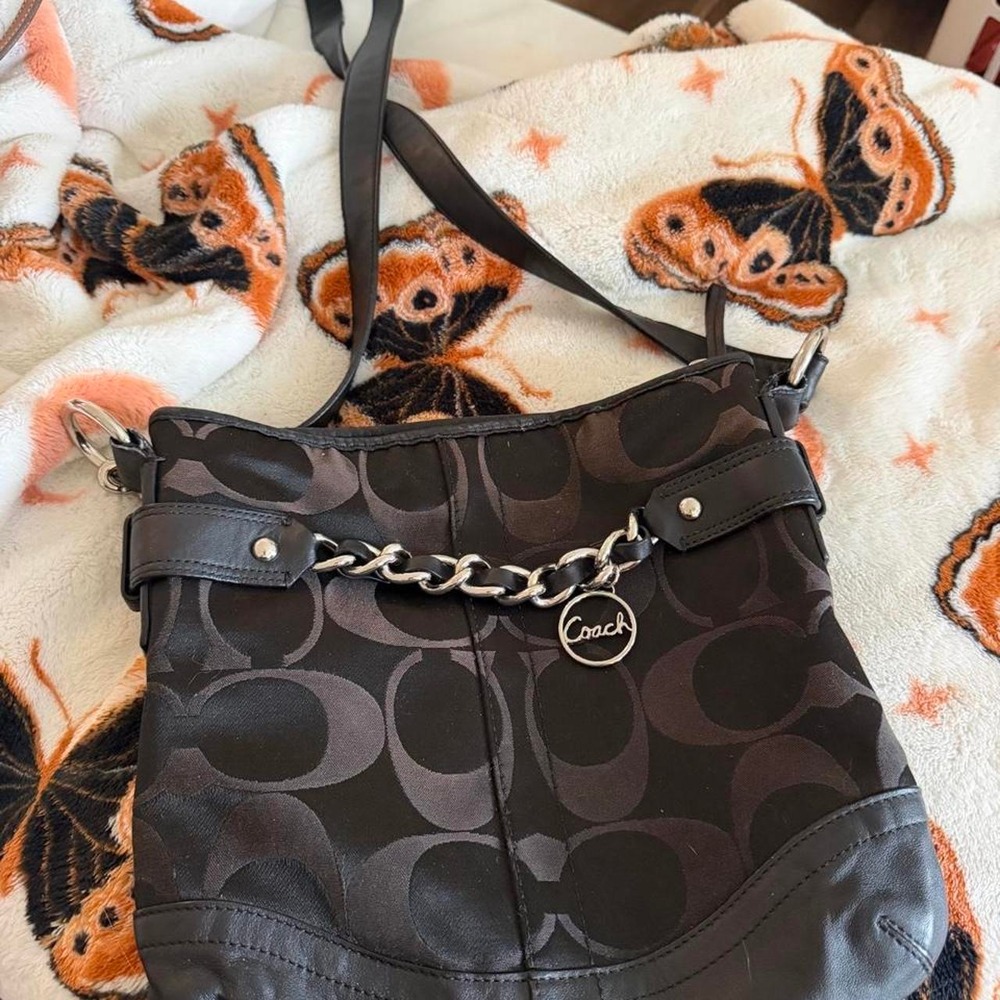 Coach F19730 Signature Crossbody Bag Optic Chain Black/Brown  Shoulder Bag Purse
